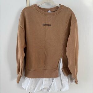 Zara Kids Tan Sweatshirt with Fake White button up 10Y